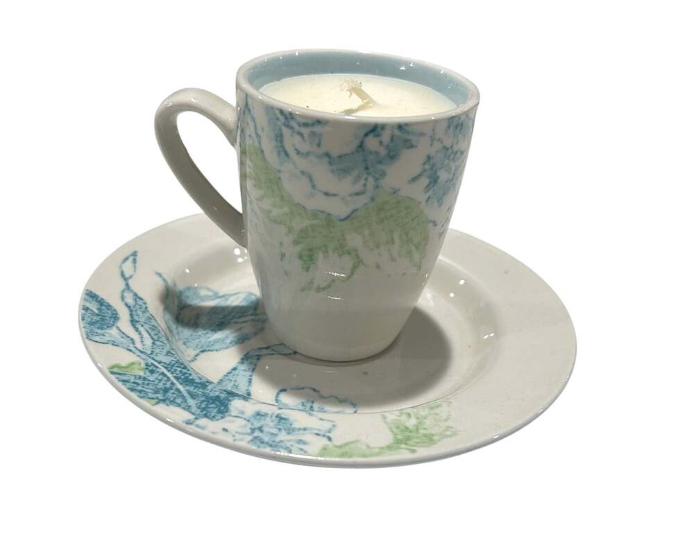 Johnson Bros England Chambray Pattern Espresso Cup & Saucer Home Made Soy Candle